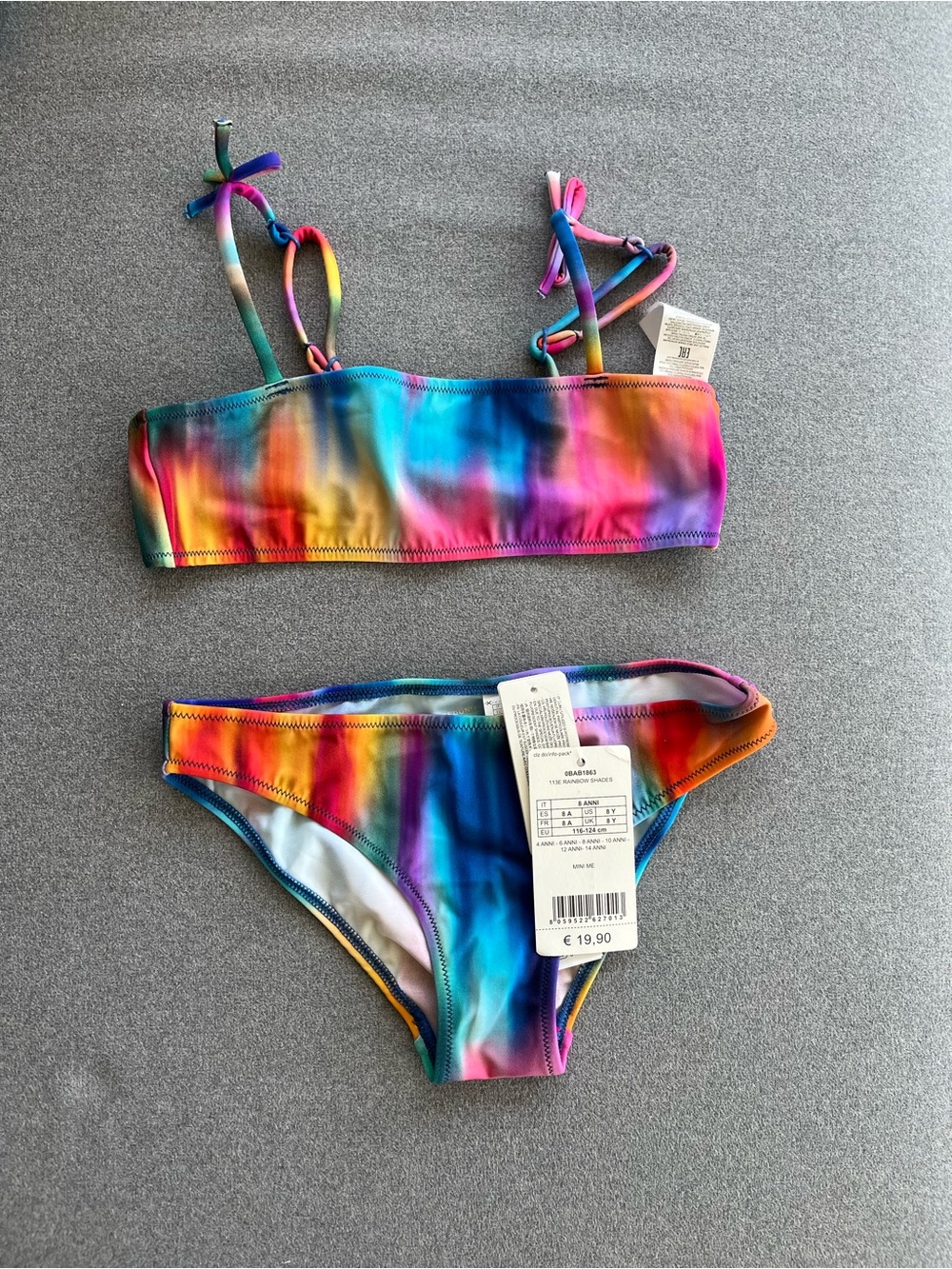 Calzedonia European girls rainbow 2-piece bathing suit, size 8 (runs small)